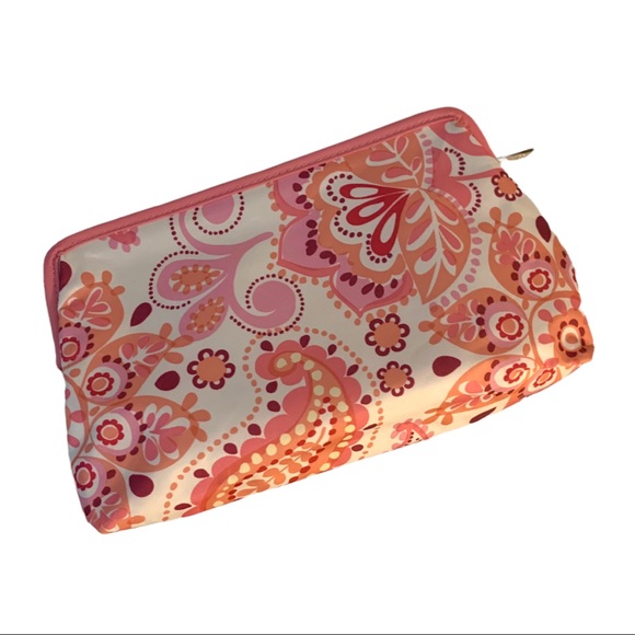 NWOT Clinique Pink Paisley Geometric Floral Makeup Bag Cosmetic Case - Picture 2 of 9